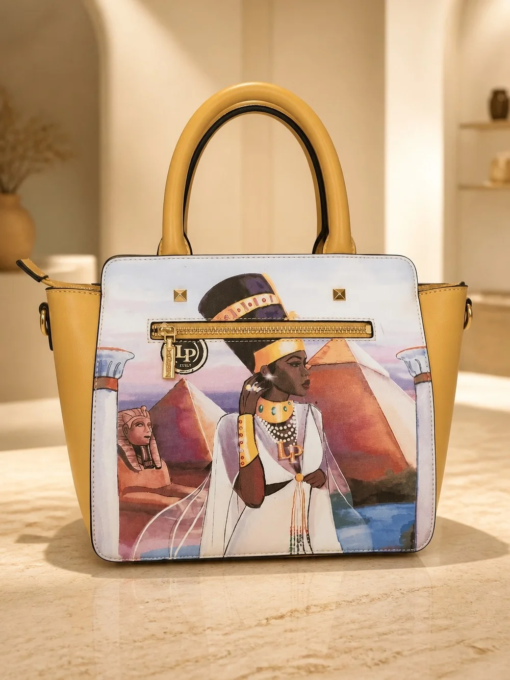 La Philipe Miami Egyptian Queen Pyramid Graphic Satchel Handbag